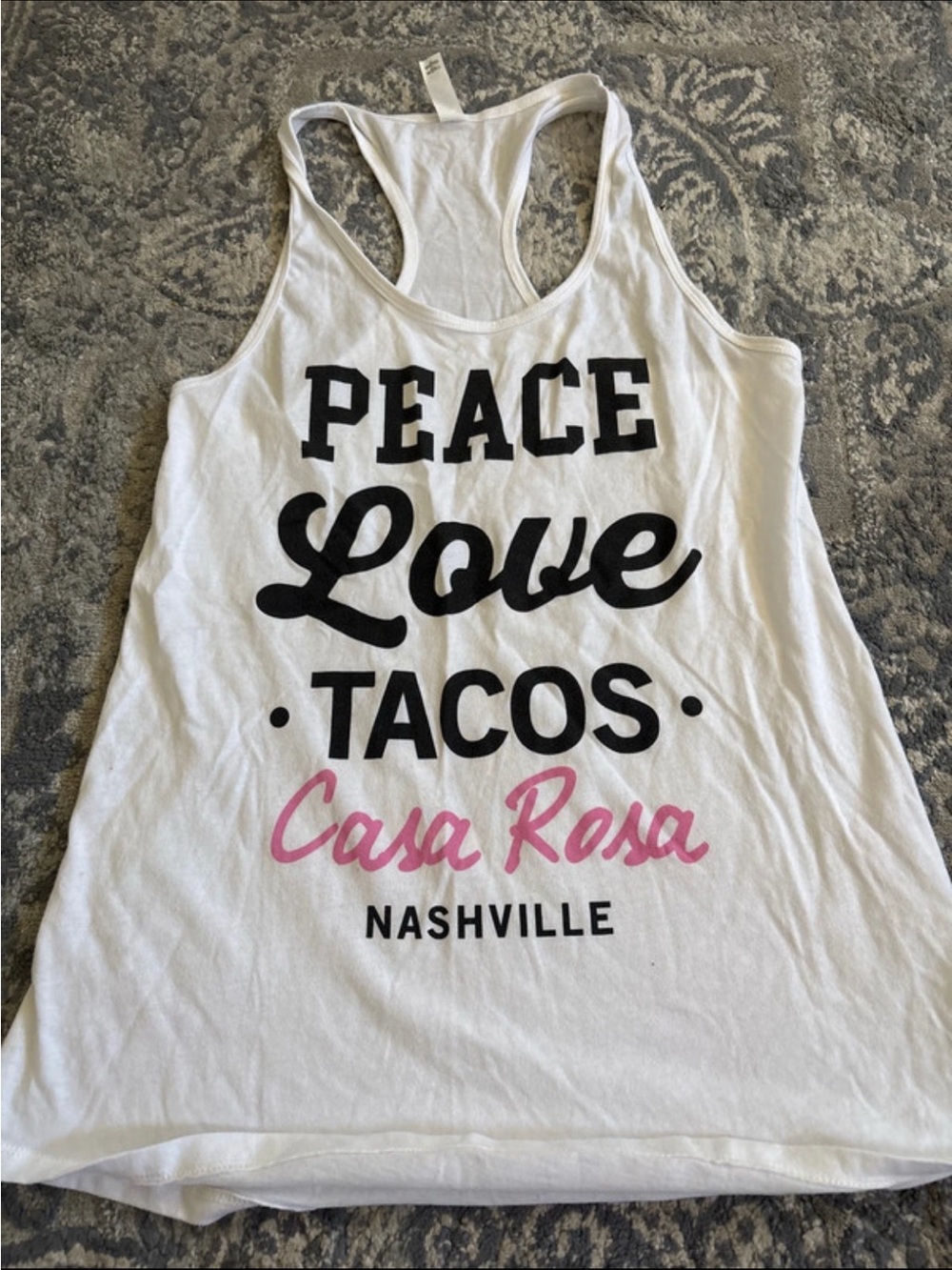 Casa Rosa White Graphic Racerback Tank - Peace Love Tacos